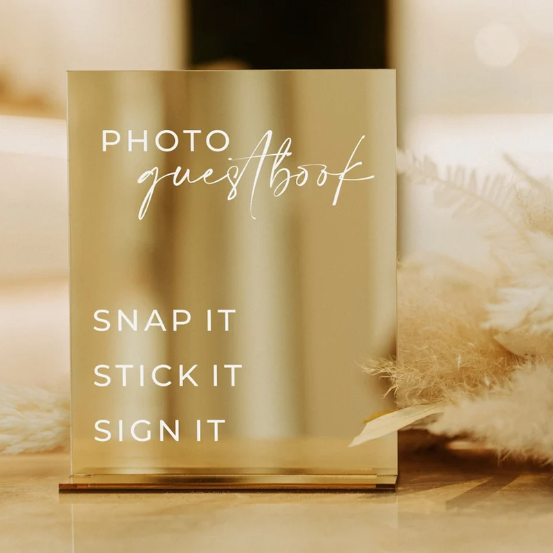 Table Number Gold - 長方形の金の鏡の結婚式の看板、テーブルの装飾、写真のゲストブックの看板、イベントメモリ、カード、ギフトサイン